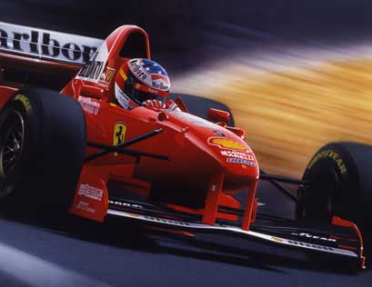 Michael Schumacher racing in the Scuderia Ferrari F310B V10, during the 1997 Formula 1 season in which he was disqualified